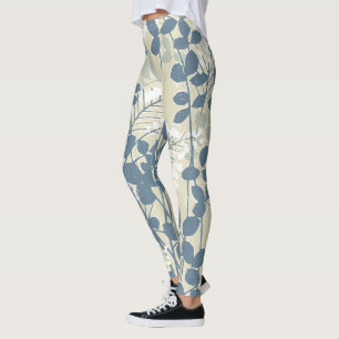 Leggings Botanique Bleu Japonais Vintage : Fougère à Feuill