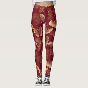 Leggings Botanique Luxe Or en Rouge pour un Style Chic