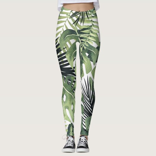 Leggings Botanique verte tropicale Feuille (Devant)