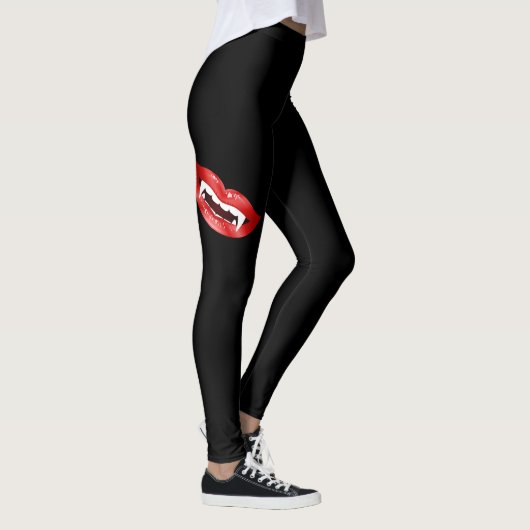 Leggings Bouche Vampire Avec Lèvres Rouges Sur Noir (Droite)