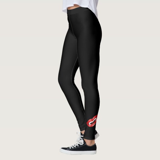 Leggings Bouche Vampire Avec Lèvres Rouges Sur Noir (Gauche)