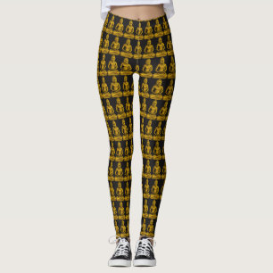 Leggings Bouddha d'or Statue Motif Élégant or noir