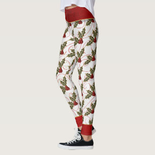 Leggings Boughs de Holly avec rouge et or élégant