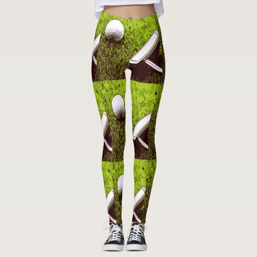 Leggings Boule de golf et pelote sur herbe verte (Devant)
