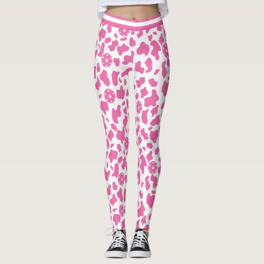 Leggings Boule de pickleball de vache fraise (taille plus p (Devant)
