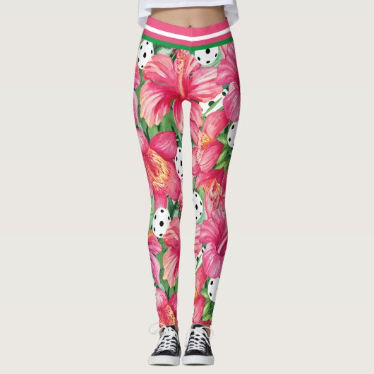 Leggings 🌺 🌴 Boule de pickles tropicaux avec hibiscus pet (Devant)