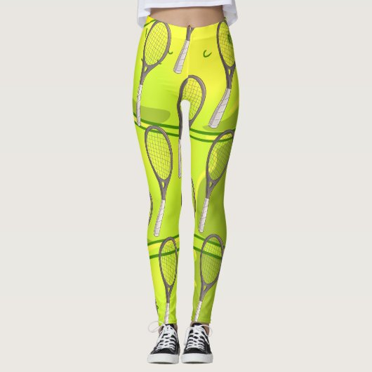 Leggings Boule de tennis et raquette sur jaune (Devant)