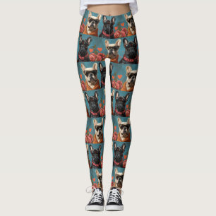 Leggings Bouledogue français avec des roses du cœur pour la