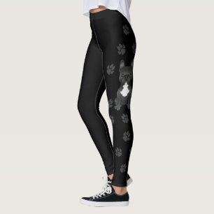 Leggings Bouledogue français noir et blanc / Chien et patte