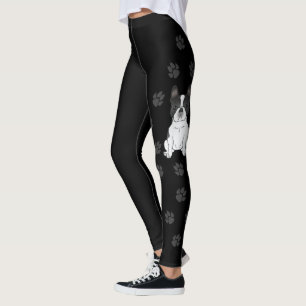 Leggings Bouledogue français piebalde noir / Chien et patte