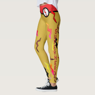 Leggings Boulons de foudre rouge or Halloween Superhero