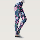 Leggings Bouquet d'aquarelle bleu marine rose (Droite)
