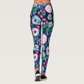 Leggings Bouquet d'aquarelle bleu marine rose (Dos)