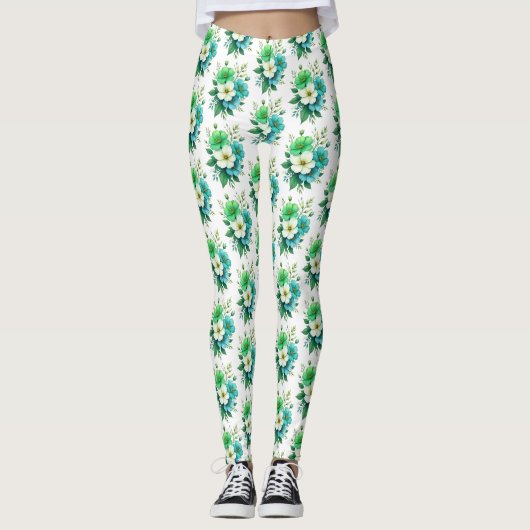 Leggings Bouquet de fleurs blanches bleues-57453 (Devant)