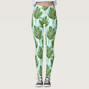 Leggings Bouquet de lis de la vallée fleurs sur le bleu