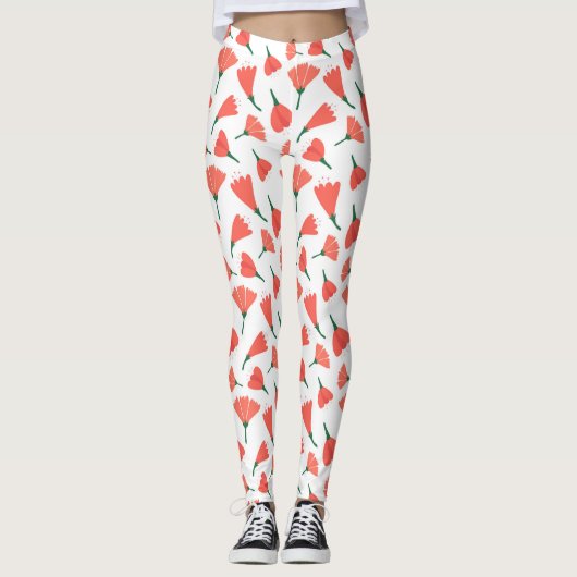 Leggings Bouquet de tulipe rouge parsemé sur blanc crémeux (Devant)