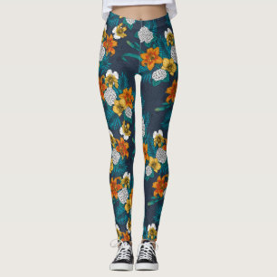 Leggings Bouquet tropical sur bleu