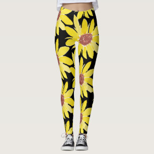 Leggings Bourgeon de tournesol à l'aquarelle vibrant peint 
