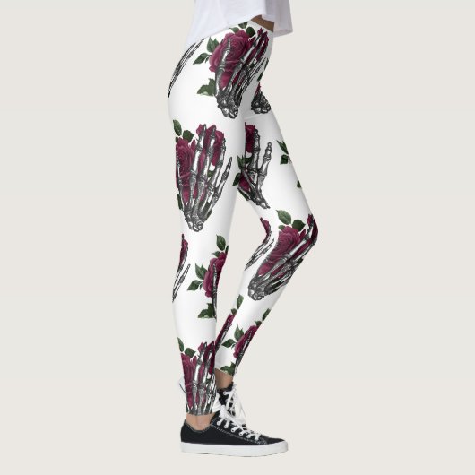 Leggings Bourgogne Floral Squelette main gothique (Droite)