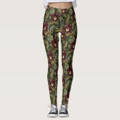 Leggings Bourgogne Orchidée Rouge Floral Tropical (Devant)