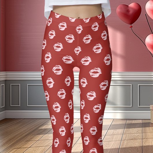Leggings Bouton rose Baiser imprimé rouge