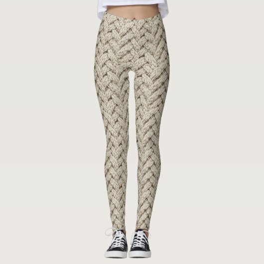 Leggings Braided Thread Knit Texture – Warm Beige (2) (Devant)