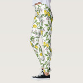 Leggings Branches de citron avec fleurs et fruits sur blanc (Gauche)