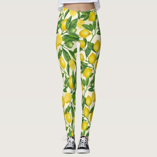 Leggings Branches de citron vert et jaune (Devant)