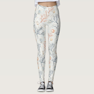 Leggings Branches de corail organiques modernes beige bleu