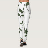 Leggings Branches de feuillage avec Feuilles verts en blanc (Dos)