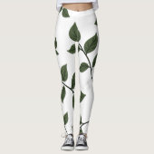 Leggings Branches de feuillage avec Feuilles verts en blanc (Devant)
