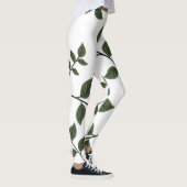 Leggings Branches de feuillage avec Feuilles verts en blanc (Droite)