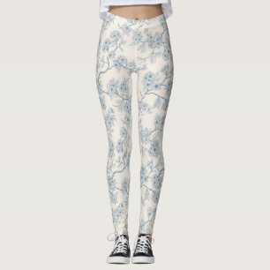 Leggings Branches de fleurs de cerisier en bleu et blanc ca