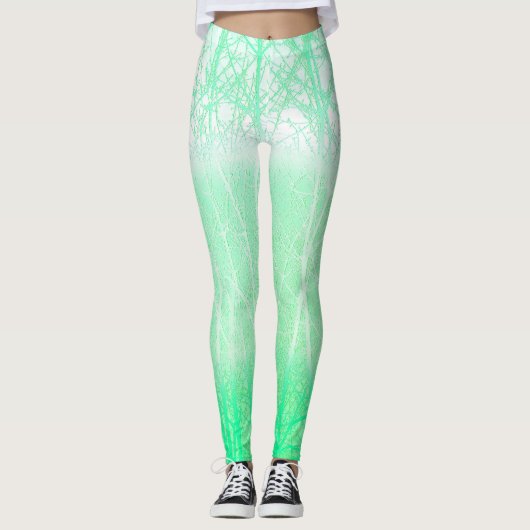 Leggings Branches de Menthe Verte Brumeuse Givrée (Devant)