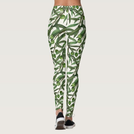 Leggings Branches d'olive sur blanc (Dos)