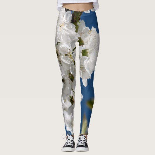 Leggings Branches en fleurs blanches printemps (Devant)