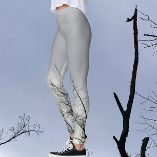 Leggings Branches en silhouette noire Ciel gris