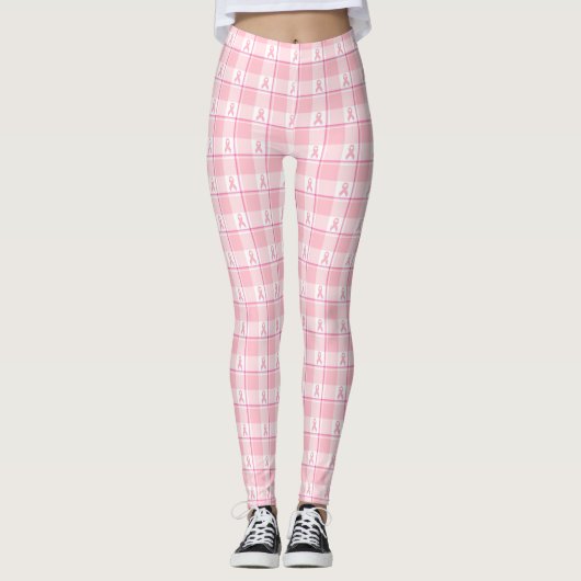 Leggings Breast Cancer Awareness Plaid Pink Ribbon (Devant)