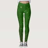 Leggings Bright Golden Twinkle Stars Dark Green Chrismtas (Devant)