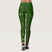 Leggings Bright Golden Twinkle Stars Dark Green Chrismtas (Dos)