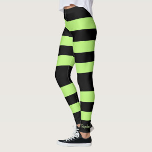 Leggings Bright Neon Green et Black Stripe personnalisée