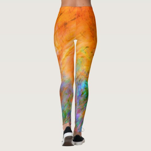 Leggings Bright Orange avec vert, bleu et violet peint (Dos)