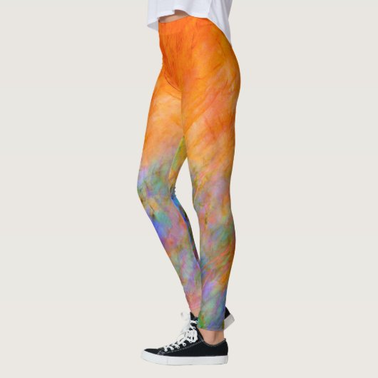 Leggings Bright Orange avec vert, bleu et violet peint (Gauche)