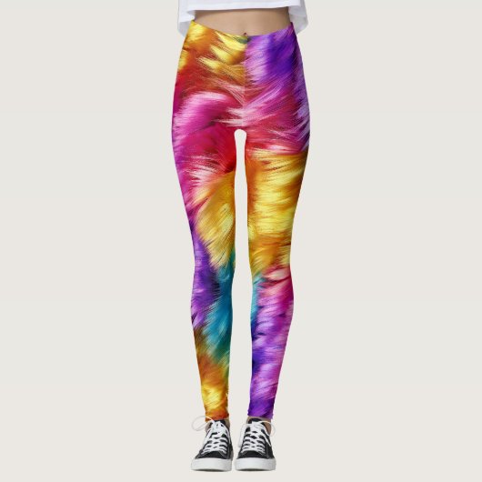 Leggings Bright Rainbow fausse texture de fourrure monstre (Devant)
