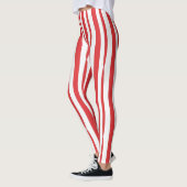 Leggings Bright Red and White vertical Stripe (Gauche)