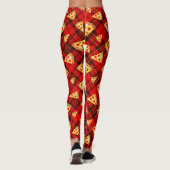 Leggings Bright Red Christmas tartan Pizza motif avec texte (Dos)