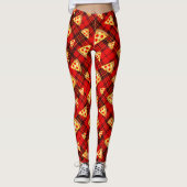 Leggings Bright Red Christmas tartan Pizza motif avec texte (Devant)