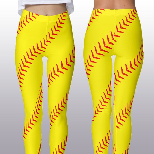 Leggings Bright Yellow Fastpitch Softball Stitches (Seams)