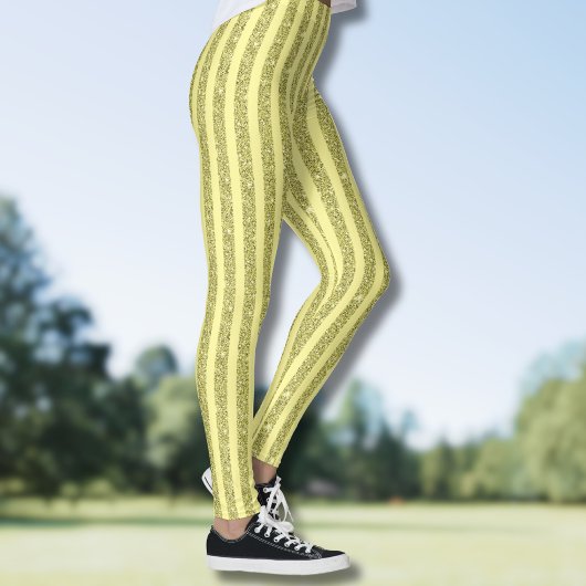 Leggings Bright Yellow Glitter Style Vertical Stripes