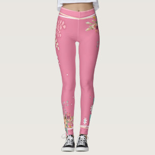 Leggings Brillant Pastel rose floral Art élégant femme